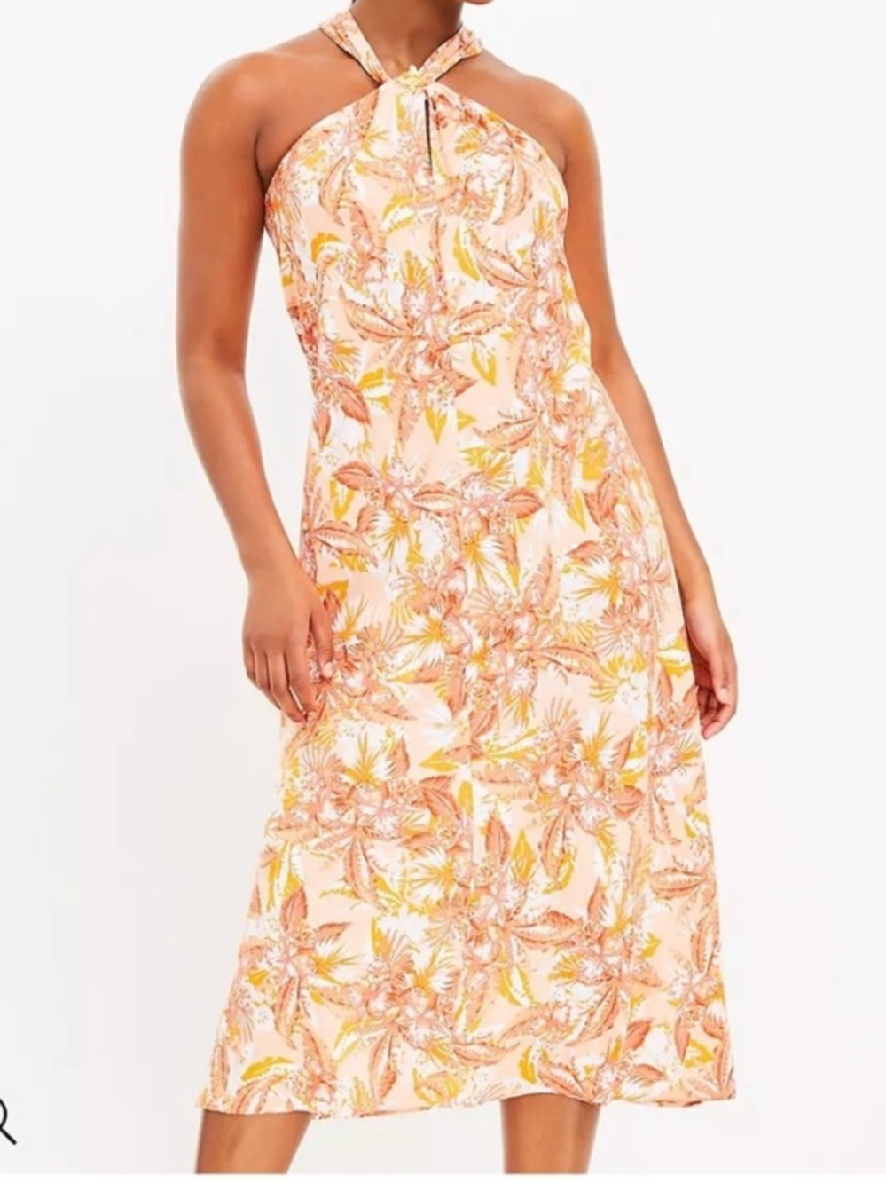 LOFT Orange & White Printed Halter Dress